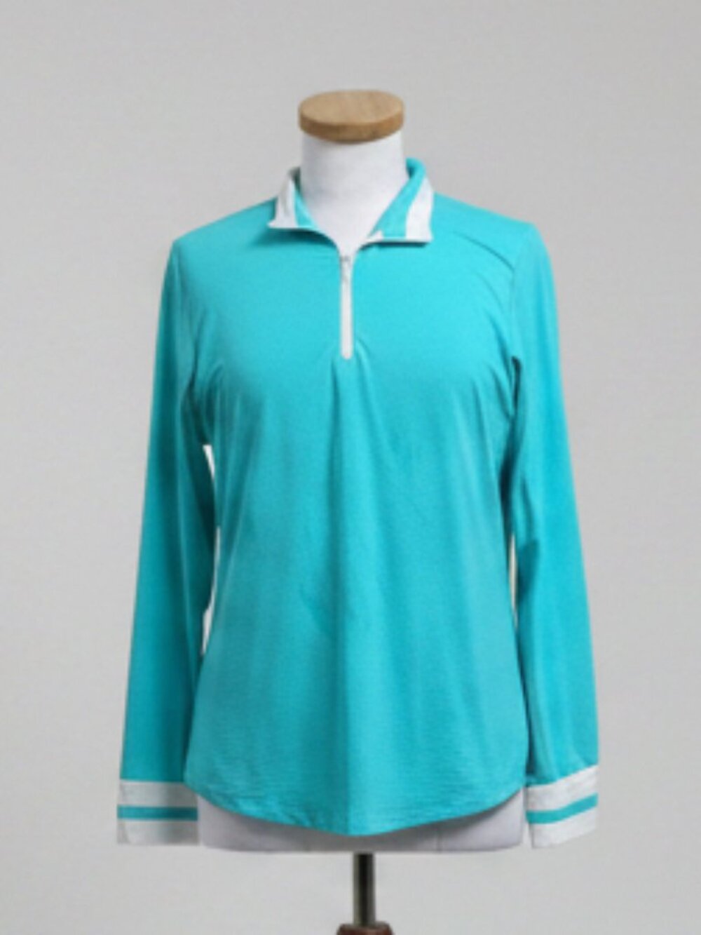 G Lifestyle aqua and white zip-neck top, size M
